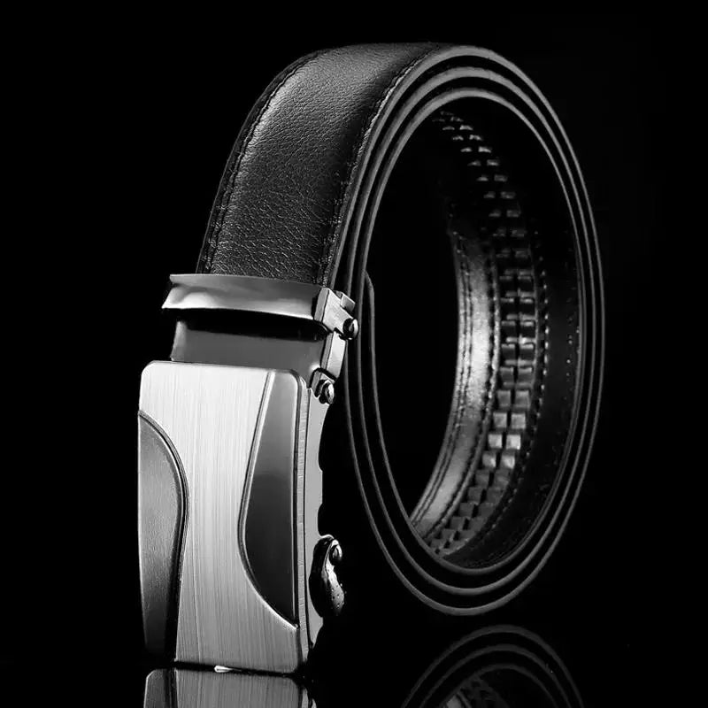 Mens Black PU Leather Automatic Buckle Business Belt - Top Quality Waistband for Jeans - ZOOMNSTORE