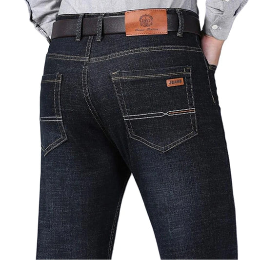 Mens Black Straight Denim Biker Jeans - Classic Business Casual Pants - ZOOMNSTORE