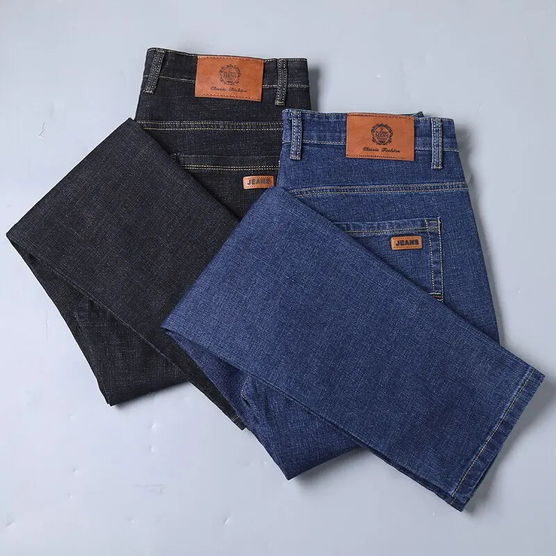 Mens Black Straight Denim Biker Jeans - Classic Business Casual Pants - ZOOMNSTORE