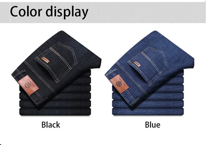 Mens Black Straight Denim Biker Jeans - Classic Business Casual Pants - ZOOMNSTORE