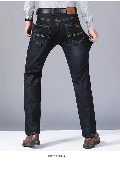 Mens Black Straight Denim Biker Jeans - Classic Business Casual Pants - ZOOMNSTORE