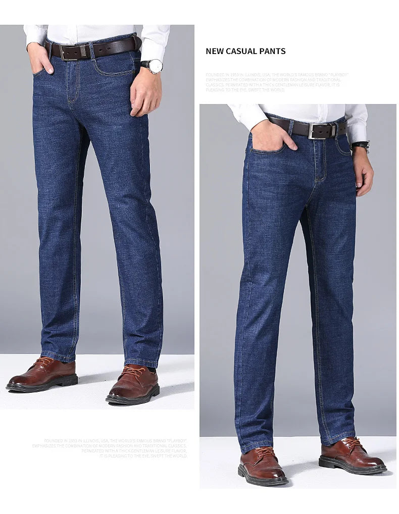 Mens Black Straight Denim Biker Jeans - Classic Business Casual Pants - ZOOMNSTORE