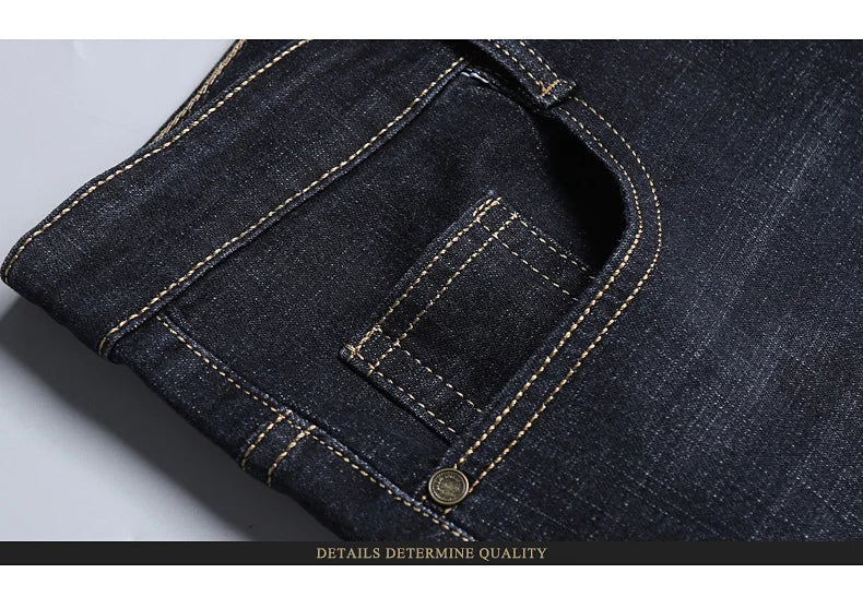 Mens Black Straight Denim Biker Jeans - Classic Business Casual Pants - ZOOMNSTORE