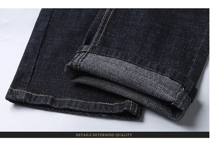 Mens Black Straight Denim Biker Jeans - Classic Business Casual Pants - ZOOMNSTORE