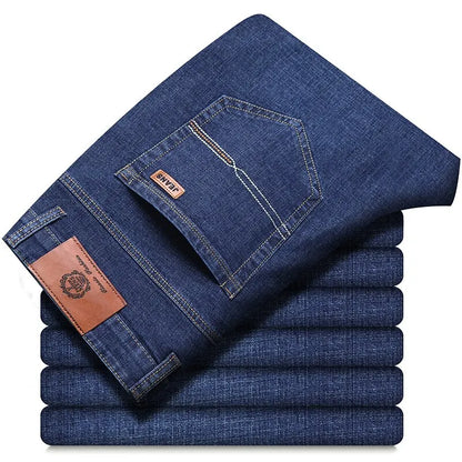 Mens Black Straight Denim Biker Jeans - Classic Business Casual Pants - ZOOMNSTORE