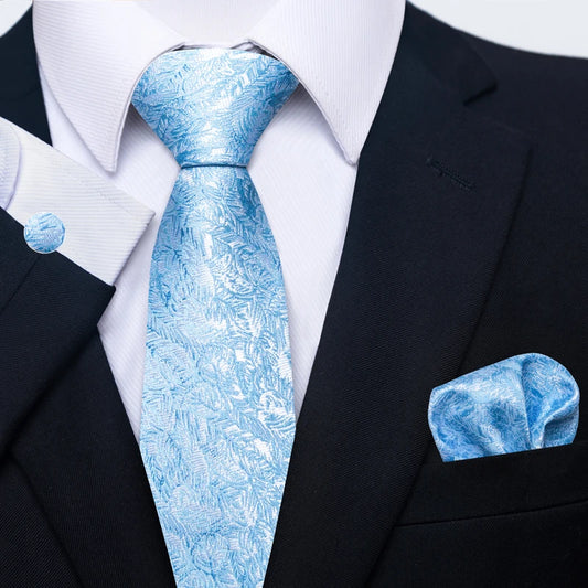 Mens Blue Gold Tie  Pocket Square Set - Wedding  Party Accessories - ZOOMNSTORE