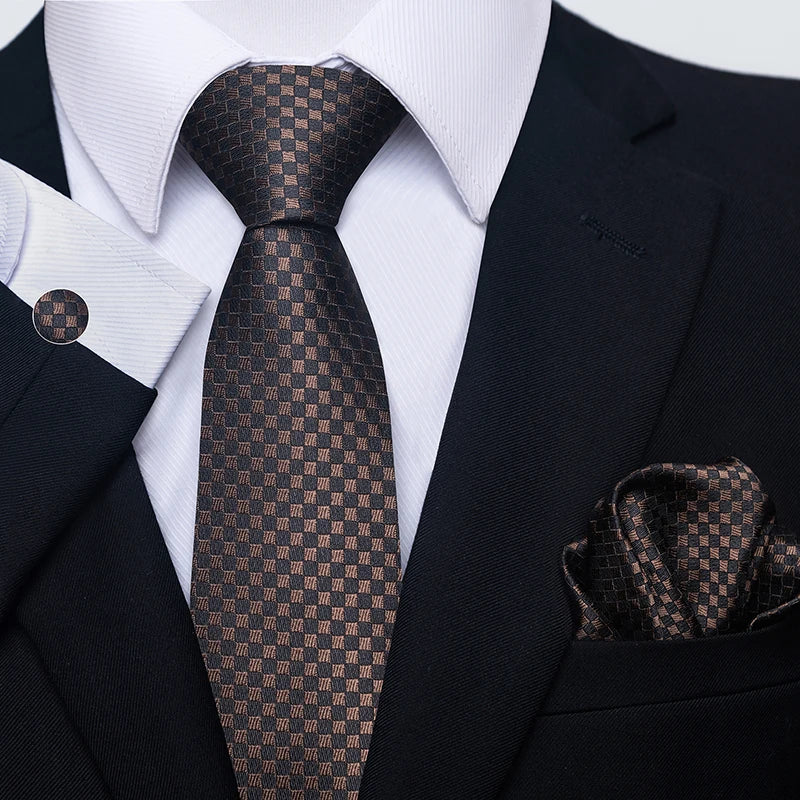 Mens Blue Gold Tie  Pocket Square Set - Wedding  Party Accessories - ZOOMNSTORE