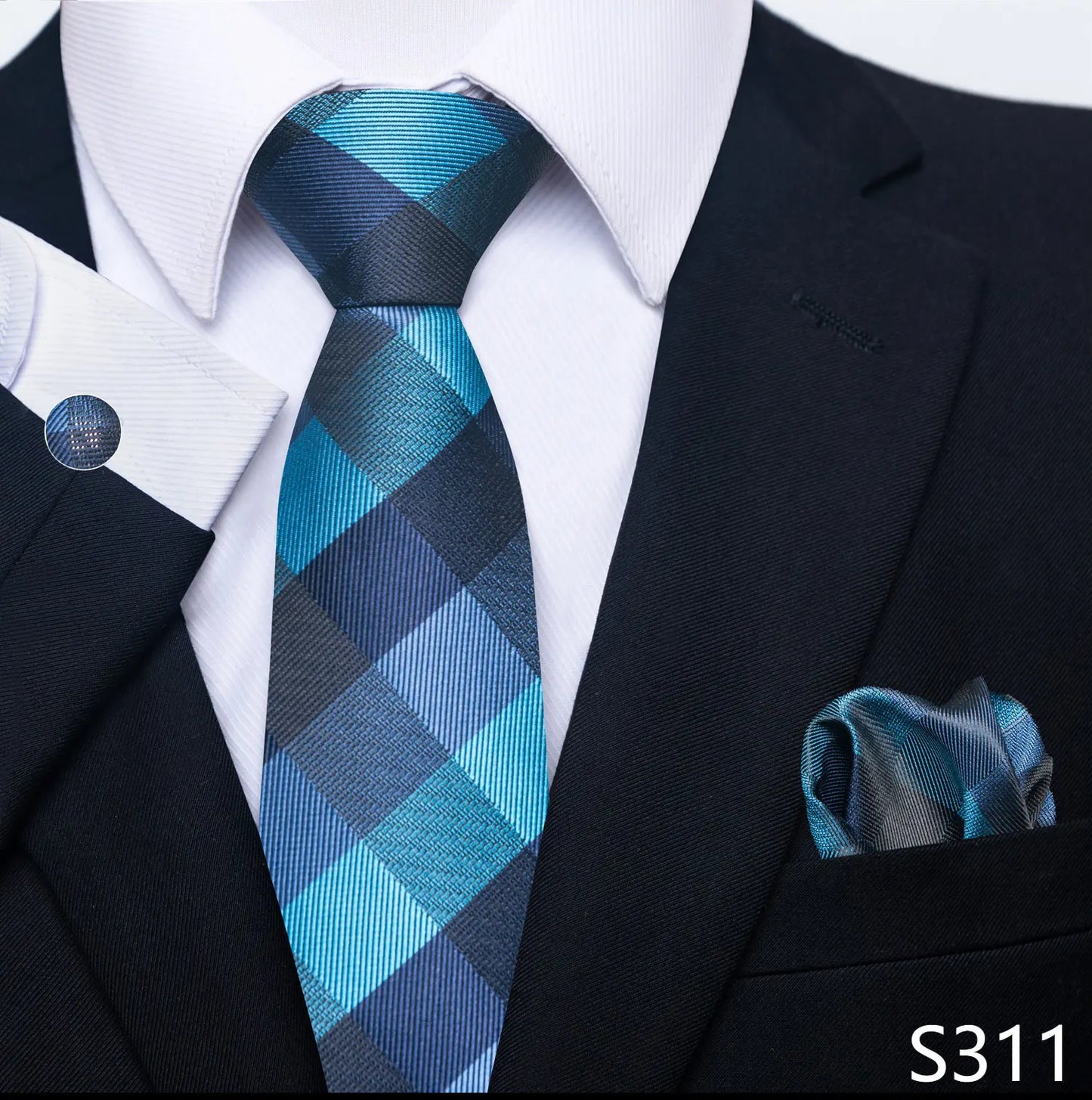 Mens Blue Gold Tie  Pocket Square Set - Wedding  Party Accessories - ZOOMNSTORE