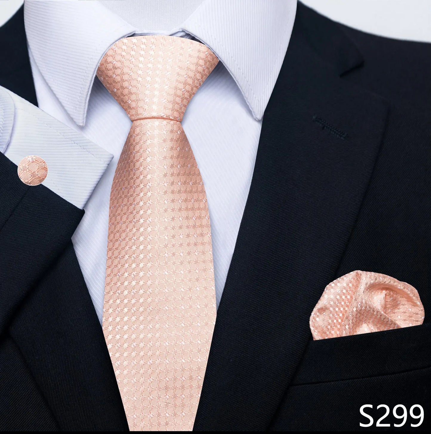 Mens Blue Gold Tie  Pocket Square Set - Wedding  Party Accessories - ZOOMNSTORE