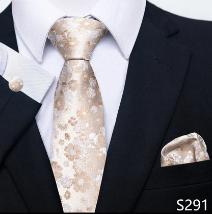 Mens Blue Gold Tie  Pocket Square Set - Wedding  Party Accessories - ZOOMNSTORE