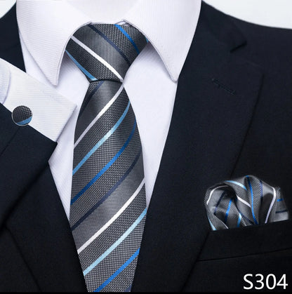 Mens Blue Gold Tie  Pocket Square Set - Wedding  Party Accessories - ZOOMNSTORE