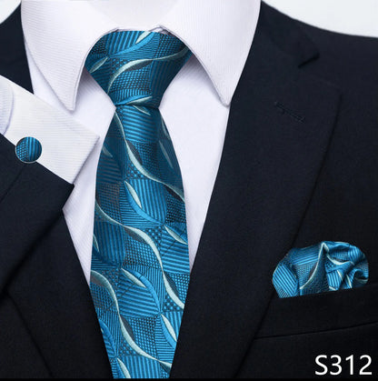 Mens Blue Gold Tie  Pocket Square Set - Wedding  Party Accessories - ZOOMNSTORE