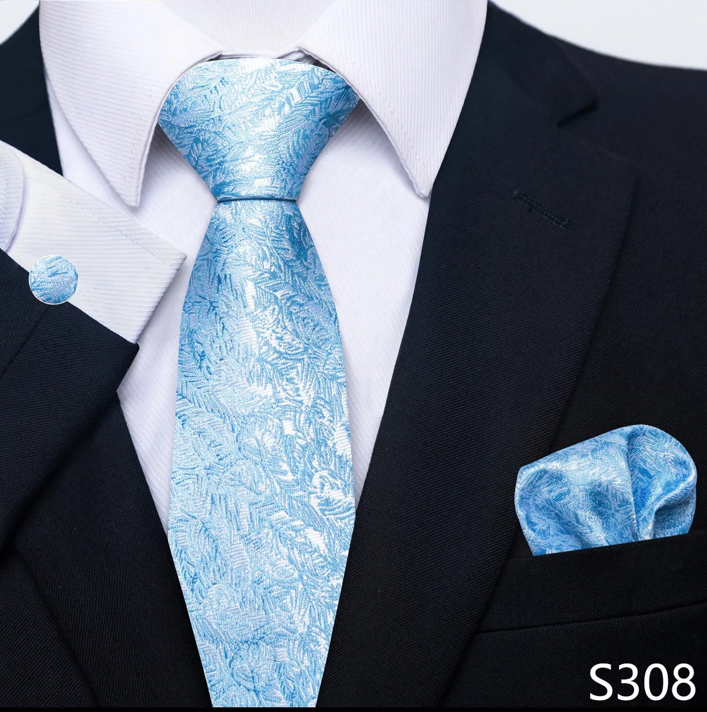 Mens Blue Gold Tie  Pocket Square Set - Wedding  Party Accessories - ZOOMNSTORE