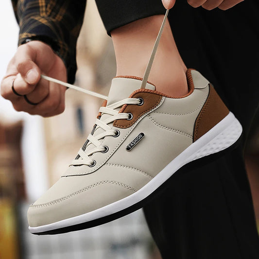 Mens Breathable Leather Sneakers - Trendy Non-Slip Sport Shoes - ZOOMNSTORE