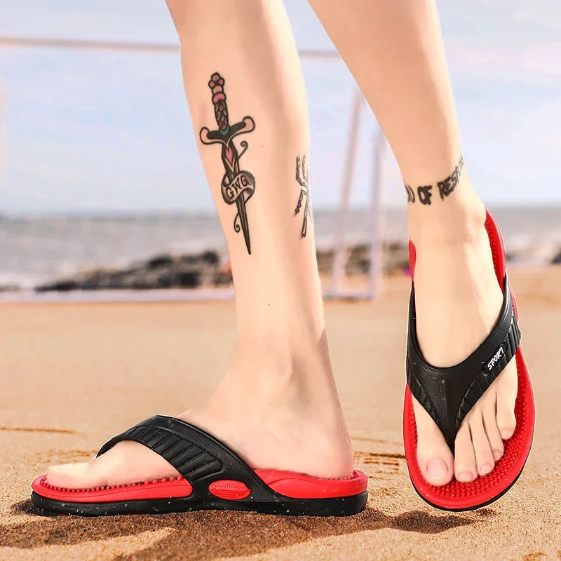 Mens Breathable Massage Flip Flops - Summer Beach Sandals Luxury Big Size Slippers - ZOOMNSTORE