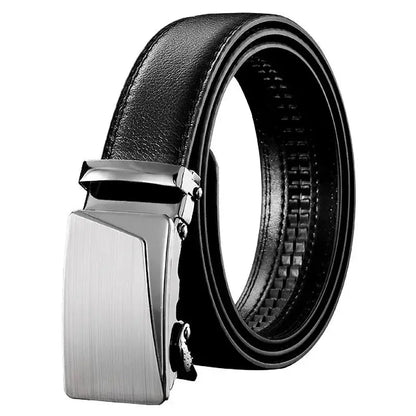 Mens Black PU Leather Automatic Buckle Business Belt - Top Quality Waistband for Jeans - ZOOMNSTORE