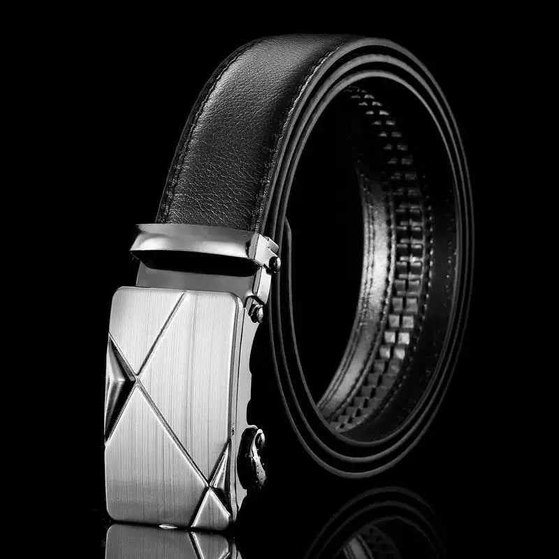 Mens Black PU Leather Automatic Buckle Business Belt - Top Quality Waistband for Jeans - ZOOMNSTORE