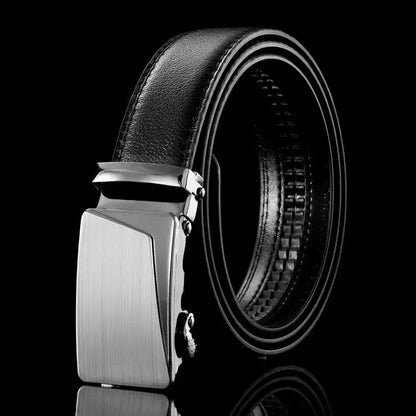 Mens Black PU Leather Automatic Buckle Business Belt - Top Quality Waistband for Jeans - ZOOMNSTORE