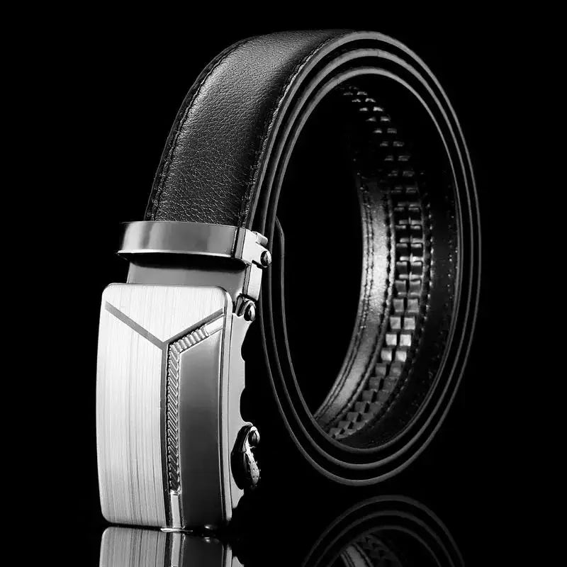 Mens Black PU Leather Automatic Buckle Business Belt - Top Quality Waistband for Jeans - ZOOMNSTORE