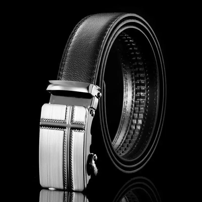 Mens Black PU Leather Automatic Buckle Business Belt - Top Quality Waistband for Jeans - ZOOMNSTORE