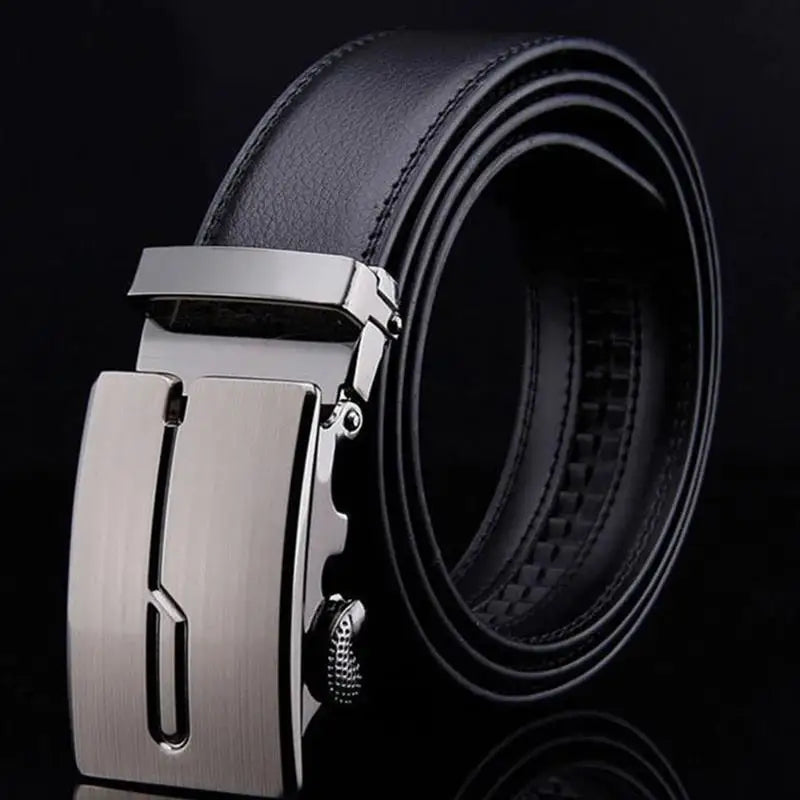 Mens Black PU Leather Automatic Buckle Business Belt - Top Quality Waistband for Jeans - ZOOMNSTORE