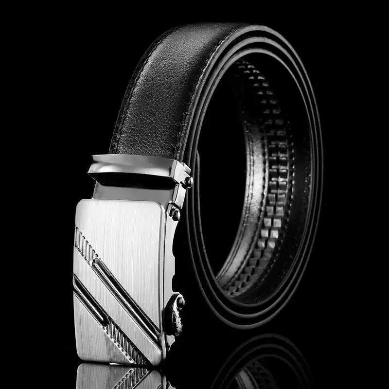 Mens Black PU Leather Automatic Buckle Business Belt - Top Quality Waistband for Jeans - ZOOMNSTORE
