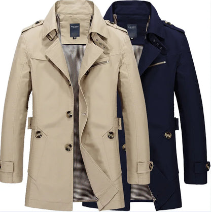Mens Business Windbreaker - Lightweight Cotton Trench Coat | Spring Autumn Jacket - ZOOMNSTORE