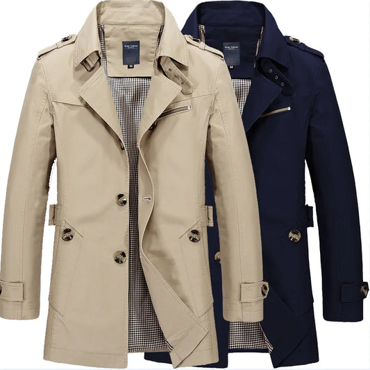 Mens Business Windbreaker - Lightweight Cotton Trench Coat | Spring Autumn Jacket - ZOOMNSTORE
