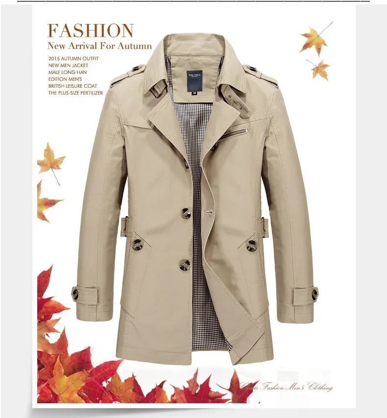 Mens Business Windbreaker - Lightweight Cotton Trench Coat | Spring Autumn Jacket - ZOOMNSTORE