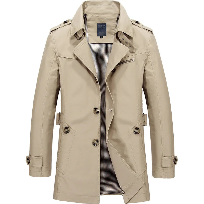 Mens Business Windbreaker - Lightweight Cotton Trench Coat | Spring Autumn Jacket - ZOOMNSTORE