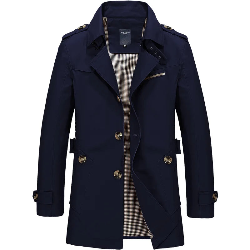 Mens Business Windbreaker - Lightweight Cotton Trench Coat | Spring Autumn Jacket - ZOOMNSTORE