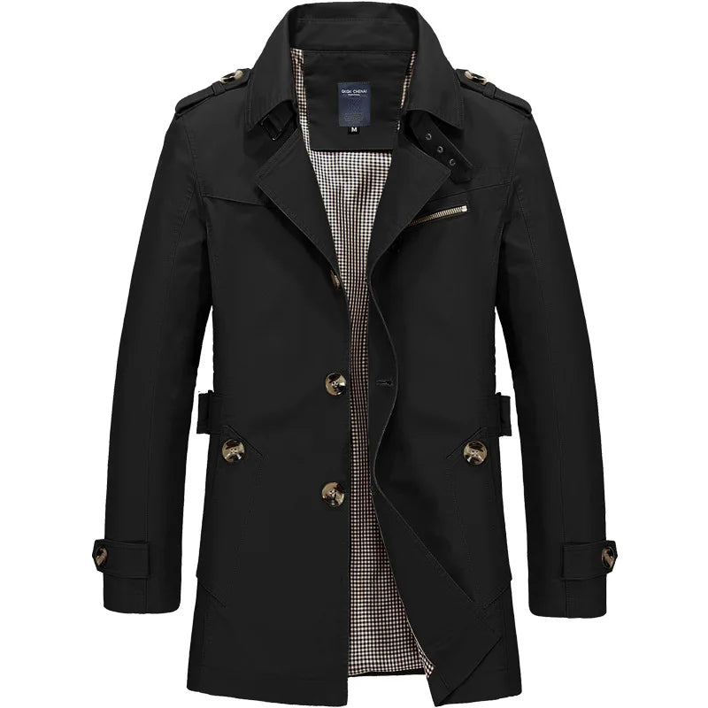 Mens Business Windbreaker - Lightweight Cotton Trench Coat | Spring Autumn Jacket - ZOOMNSTORE