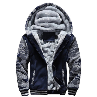 Mens Camouflage Winter Jacket - Thick Fleece Long Sleeve Coat - ZOOMNSTORE