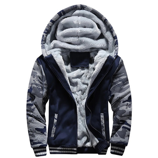 Mens Camouflage Winter Jacket - Thick Fleece Long Sleeve Coat - ZOOMNSTORE