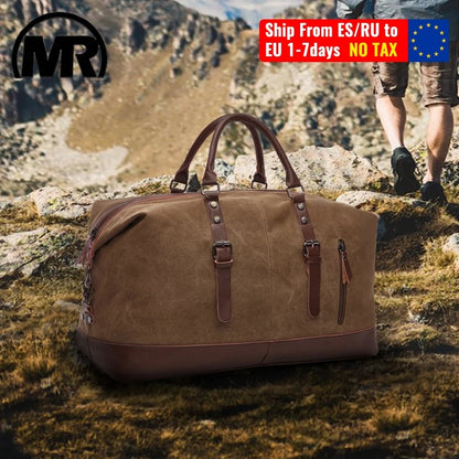 Mens Canvas Leather Duffel Bag - Travel Tote  Weekend Luggage - ZOOMNSTORE