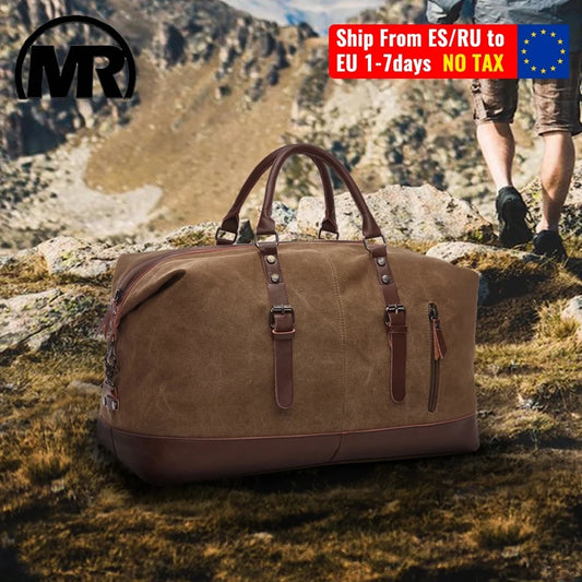 Mens Canvas Leather Duffel Bag - Travel Tote  Weekend Luggage - ZOOMNSTORE