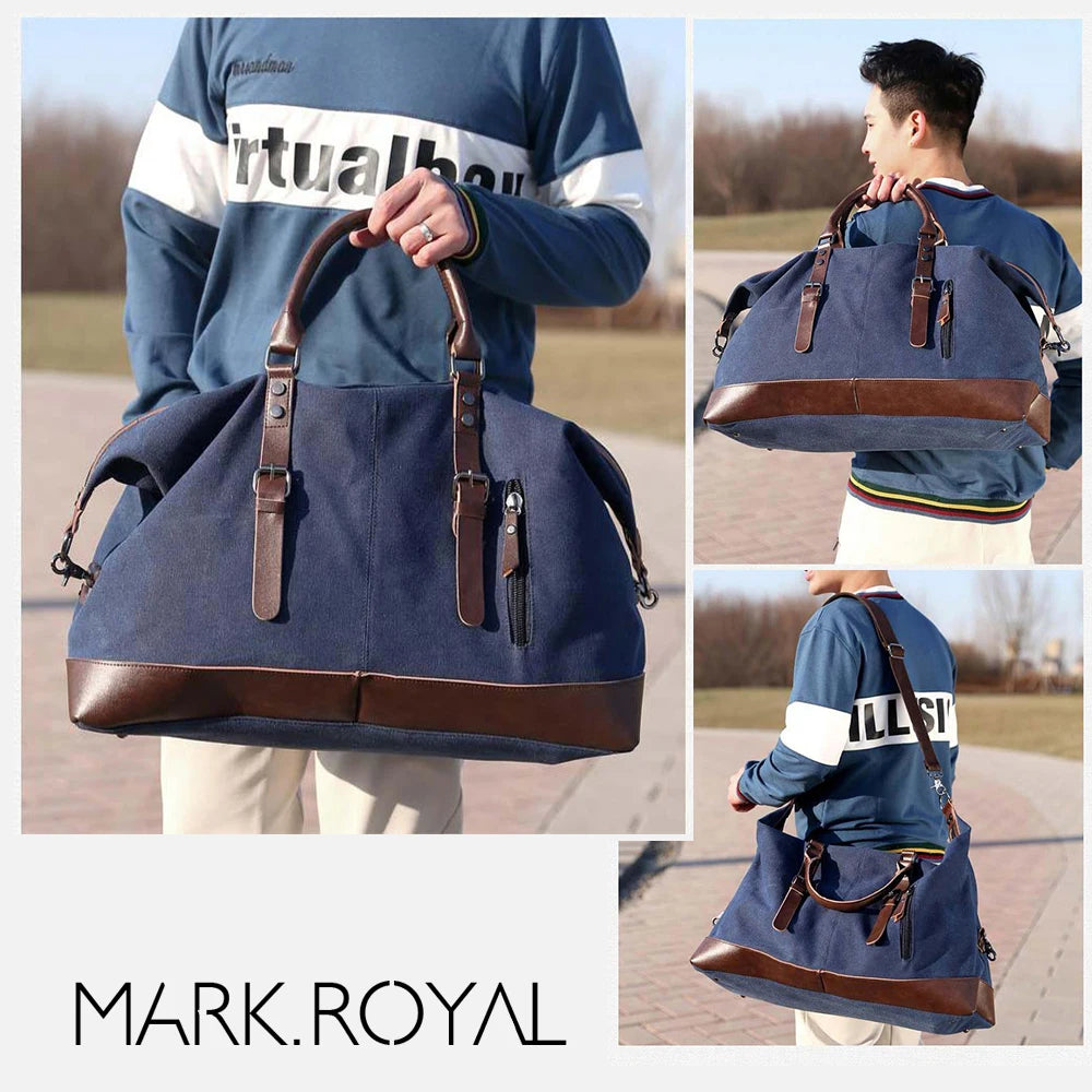 Mens Canvas Leather Duffel Bag - Travel Tote  Weekend Luggage - ZOOMNSTORE