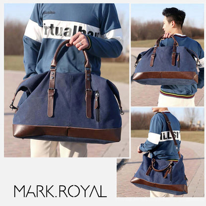 Mens Canvas Leather Duffel Bag - Travel Tote  Weekend Luggage - ZOOMNSTORE