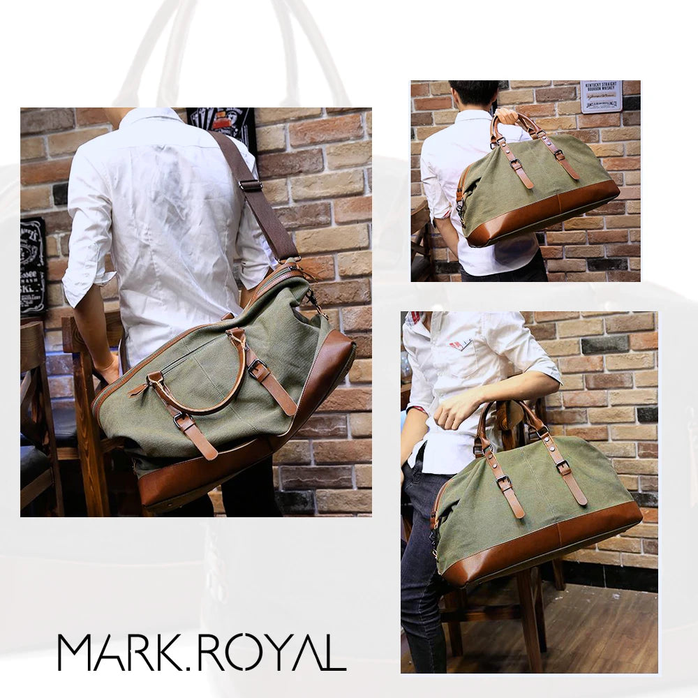 Mens Canvas Leather Duffel Bag - Travel Tote  Weekend Luggage - ZOOMNSTORE