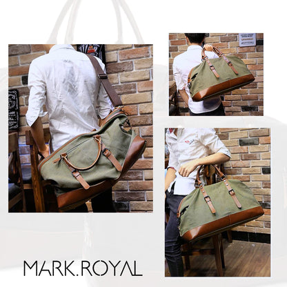 Mens Canvas Leather Duffel Bag - Travel Tote  Weekend Luggage - ZOOMNSTORE