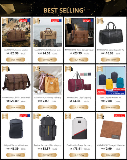 Mens Canvas Leather Duffel Bag - Travel Tote  Weekend Luggage - ZOOMNSTORE