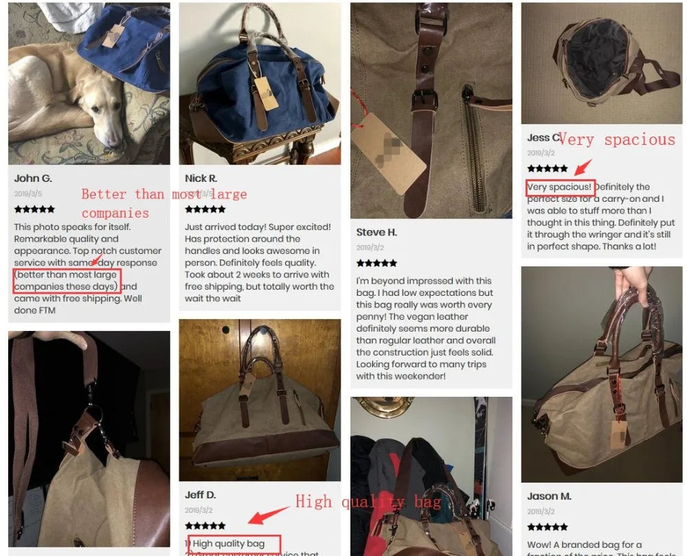 Mens Canvas Leather Duffel Bag - Travel Tote  Weekend Luggage - ZOOMNSTORE