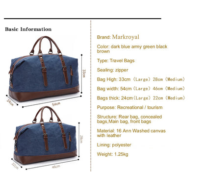 Mens Canvas Leather Duffel Bag - Travel Tote  Weekend Luggage - ZOOMNSTORE