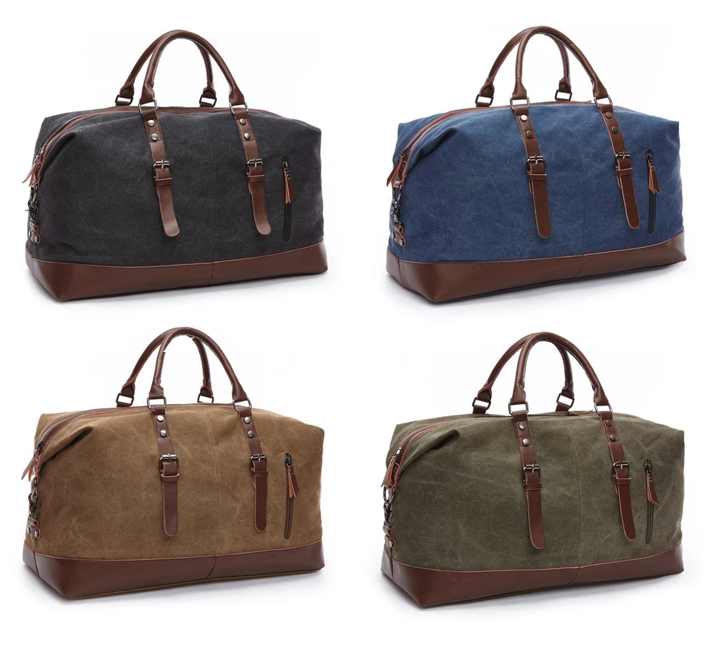 Mens Canvas Leather Duffel Bag - Travel Tote  Weekend Luggage - ZOOMNSTORE