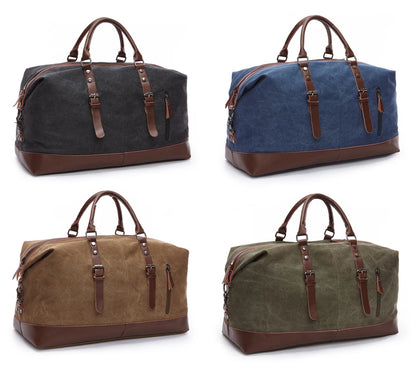 Mens Canvas Leather Duffel Bag - Travel Tote  Weekend Luggage - ZOOMNSTORE