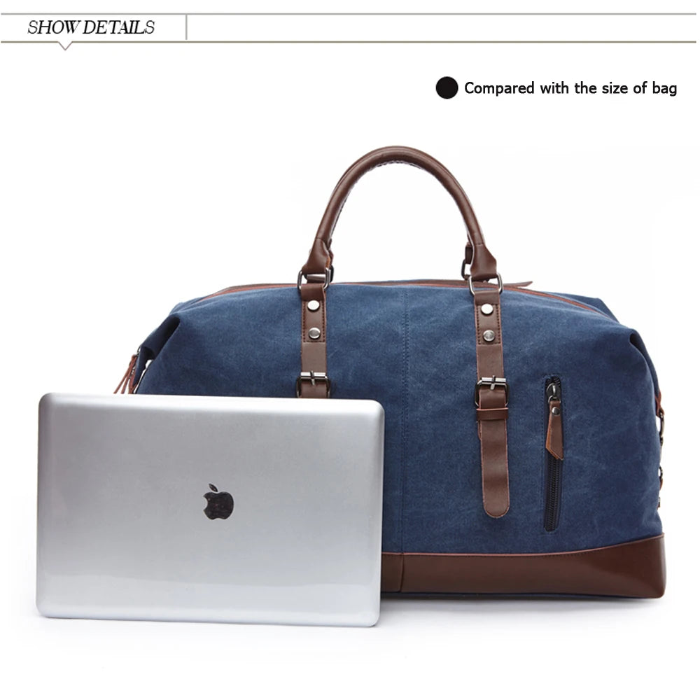 Mens Canvas Leather Duffel Bag - Travel Tote  Weekend Luggage - ZOOMNSTORE
