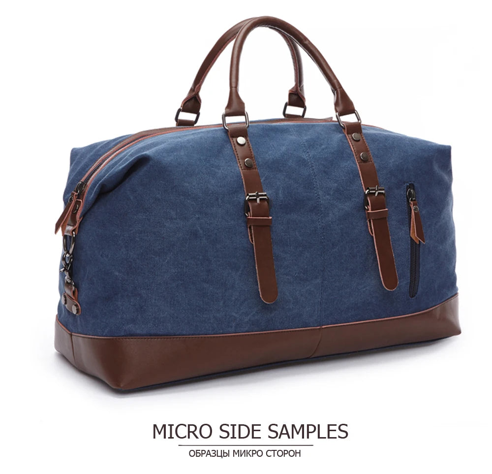 Mens Canvas Leather Duffel Bag - Travel Tote  Weekend Luggage - ZOOMNSTORE
