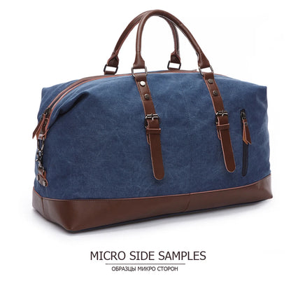 Mens Canvas Leather Duffel Bag - Travel Tote  Weekend Luggage - ZOOMNSTORE