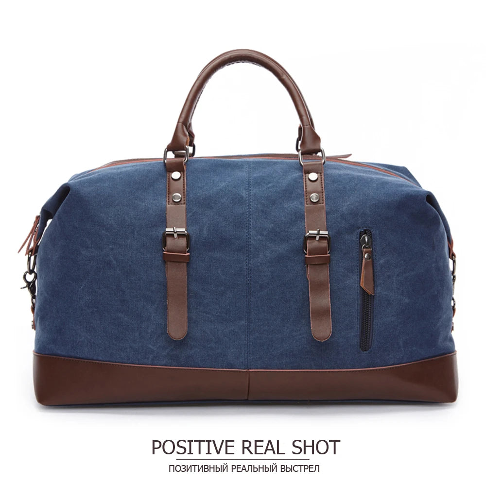 Mens Canvas Leather Duffel Bag - Travel Tote  Weekend Luggage - ZOOMNSTORE