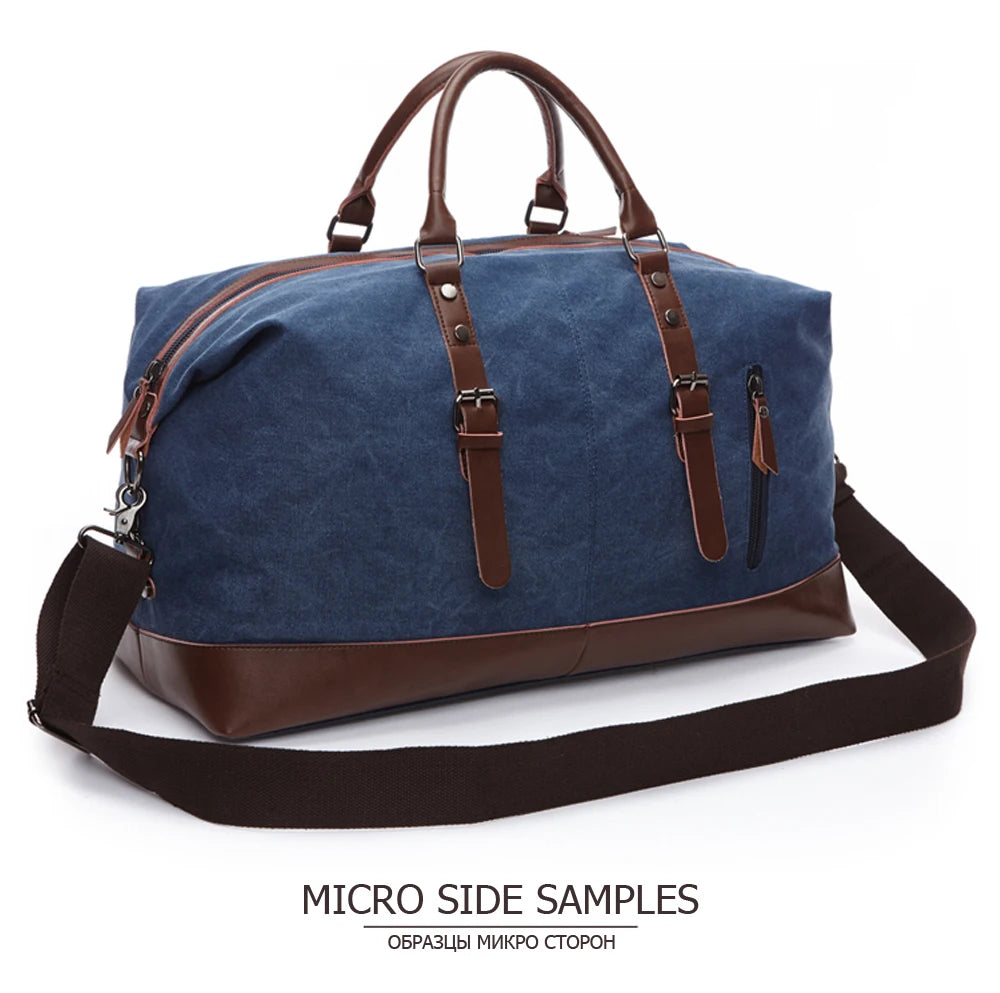 Mens Canvas Leather Duffel Bag - Travel Tote  Weekend Luggage - ZOOMNSTORE